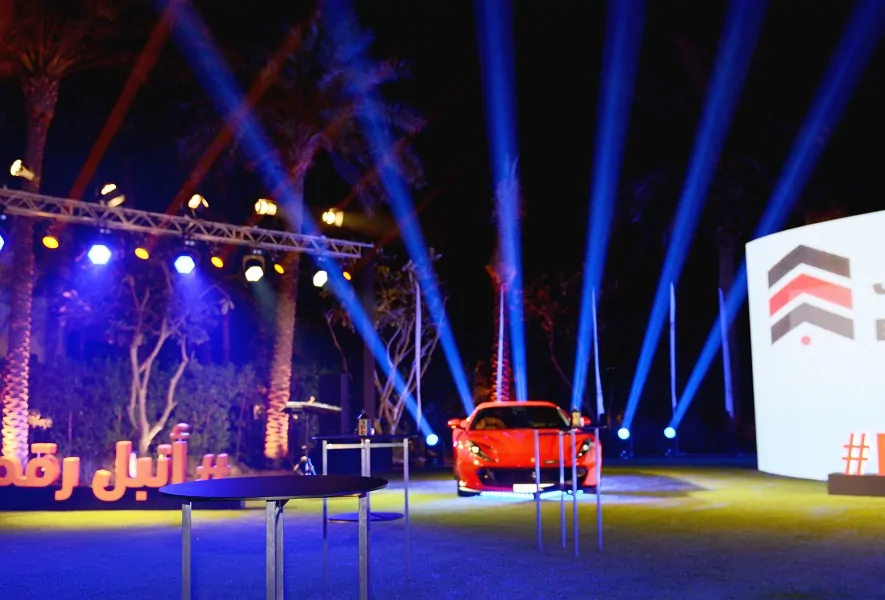 Beam lighting over the outdoor venue with supercar showcase at the Emirates Auction Dubai 2023
