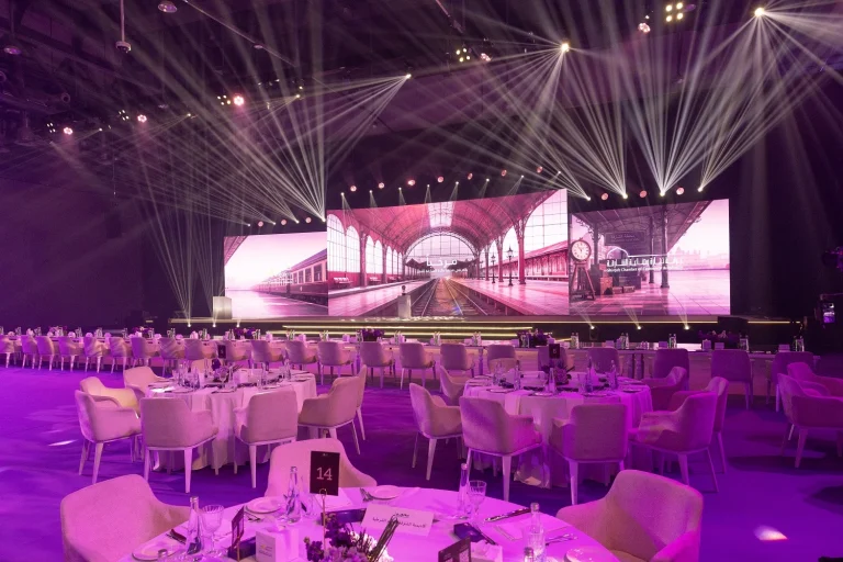 Shjseen Sharjah Excellence Awards 2026 stage with LED screens supplied by Topaz Events