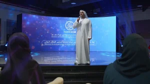 High-resolution LED stage backdrop and immersive screen setup by Topaz Events, displaying crisp event visuals at the Sharjah Classic Cars Museum.