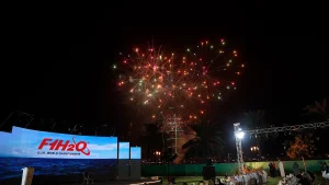Elegant gala dinner décor for F1H2O event in Sharjah organized by Topaz Events.