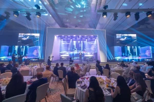 Branded LED screens, professional AV and lighting transformed the venue into a premium automotive launch environment.