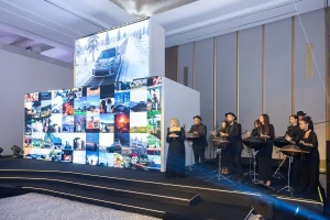 Live musical performance with large LED screen at the Li Auto L9 car launch event in Dubai by Topaz Events