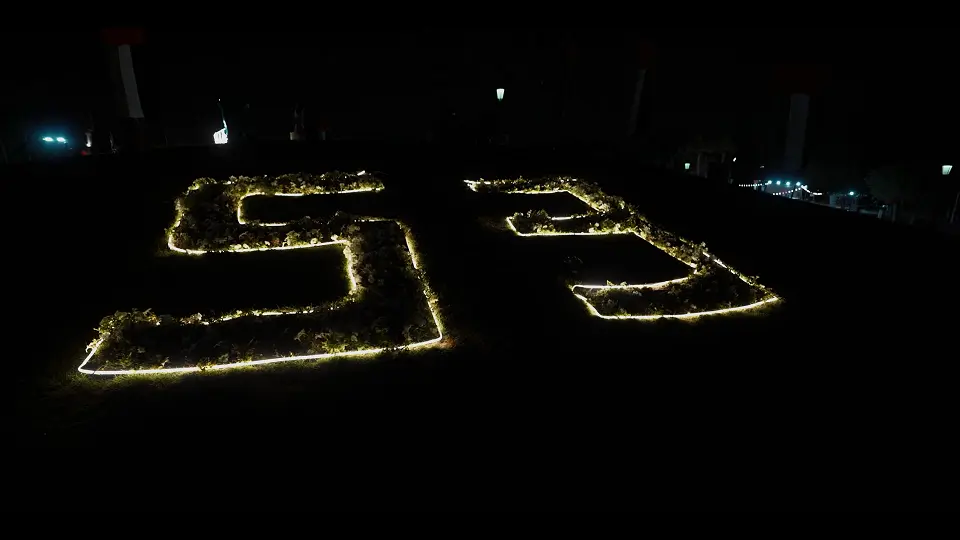 Illuminated 53 garden feature outlined in LED lights for the 53rd Eid Al Etihad at Sharjah National Park