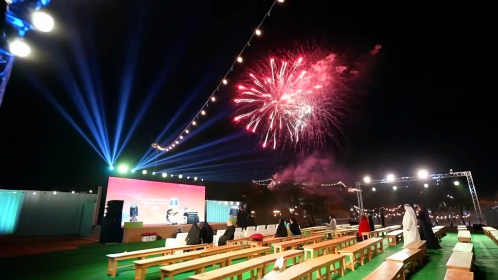 Fireworks and stage lighting over Aisha Oasis for Innovation 2026 in Sharjah, UAE
